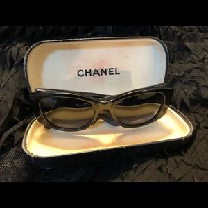 Vintage Chanel Sunglasses w Black Quilted Leather